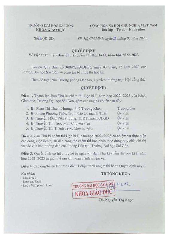 Khoa Giáo dục – Trường Đại học Sài Gòn