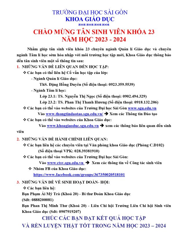 Khoa Giáo dục – Trường Đại học Sài Gòn